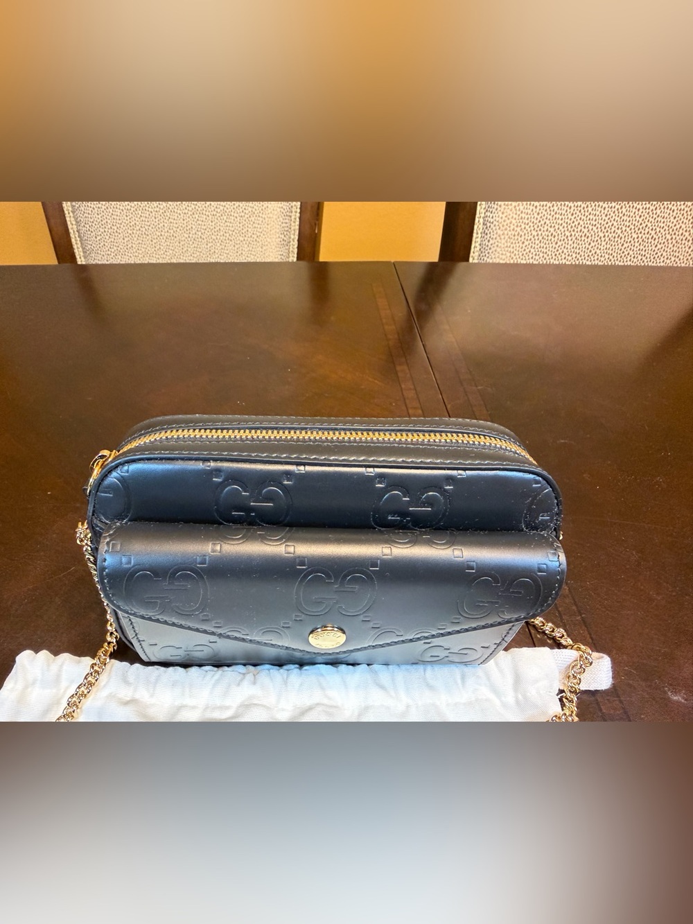 New Authentic Gucci GG Supreme Logo Shoulder Bag Black Leather - Picture 4 of 15